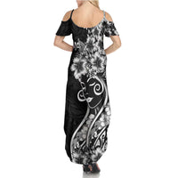 Polynesian Women's Day Summer Maxi Dress Black Hibiscus Flowers With Polynesian Pattern LT05 - Polynesian Pride