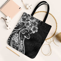 Polynesian Women's Day Tote Bag Black Hibiscus Flowers With Polynesian Pattern