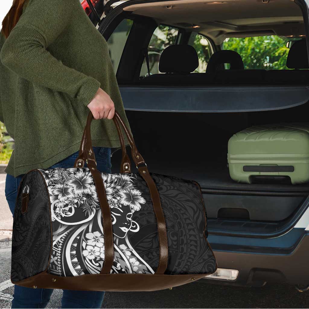 Polynesian Women's Day Travel Bag Black Hibiscus Flowers With Polynesian Pattern