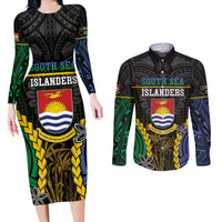 Personalised South Sea Islanders And Gilbert Islands Couples Matching Long Sleeve Bodycon Dress and Long Sleeve Button Shirt Kanakas Polynesian Pattern LT05 Black - Polynesian Pride