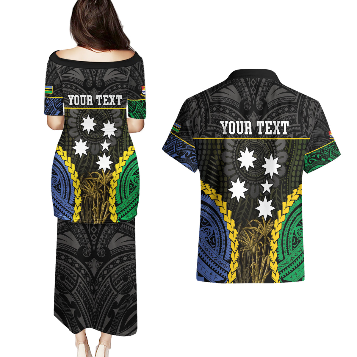 Personalised South Sea Islanders And Gilbert Islands Couples Matching Puletasi and Hawaiian Shirt Kanakas Polynesian Pattern