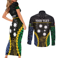 Personalised South Sea Islanders And Gilbert Islands Couples Matching Short Sleeve Bodycon Dress and Long Sleeve Button Shirt Kanakas Polynesian Pattern LT05 - Polynesian Pride