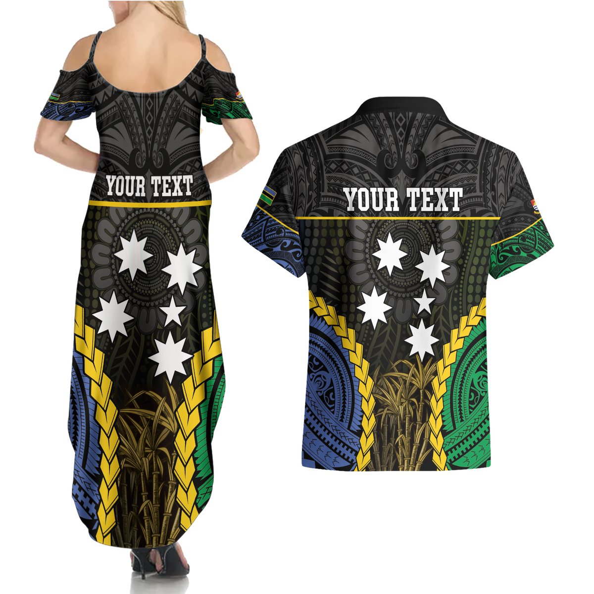 Personalised South Sea Islanders And Gilbert Islands Couples Matching Summer Maxi Dress and Hawaiian Shirt Kanakas Polynesian Pattern