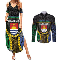 Personalised South Sea Islanders And Gilbert Islands Couples Matching Summer Maxi Dress and Long Sleeve Button Shirt Kanakas Polynesian Pattern LT05 Black - Polynesian Pride