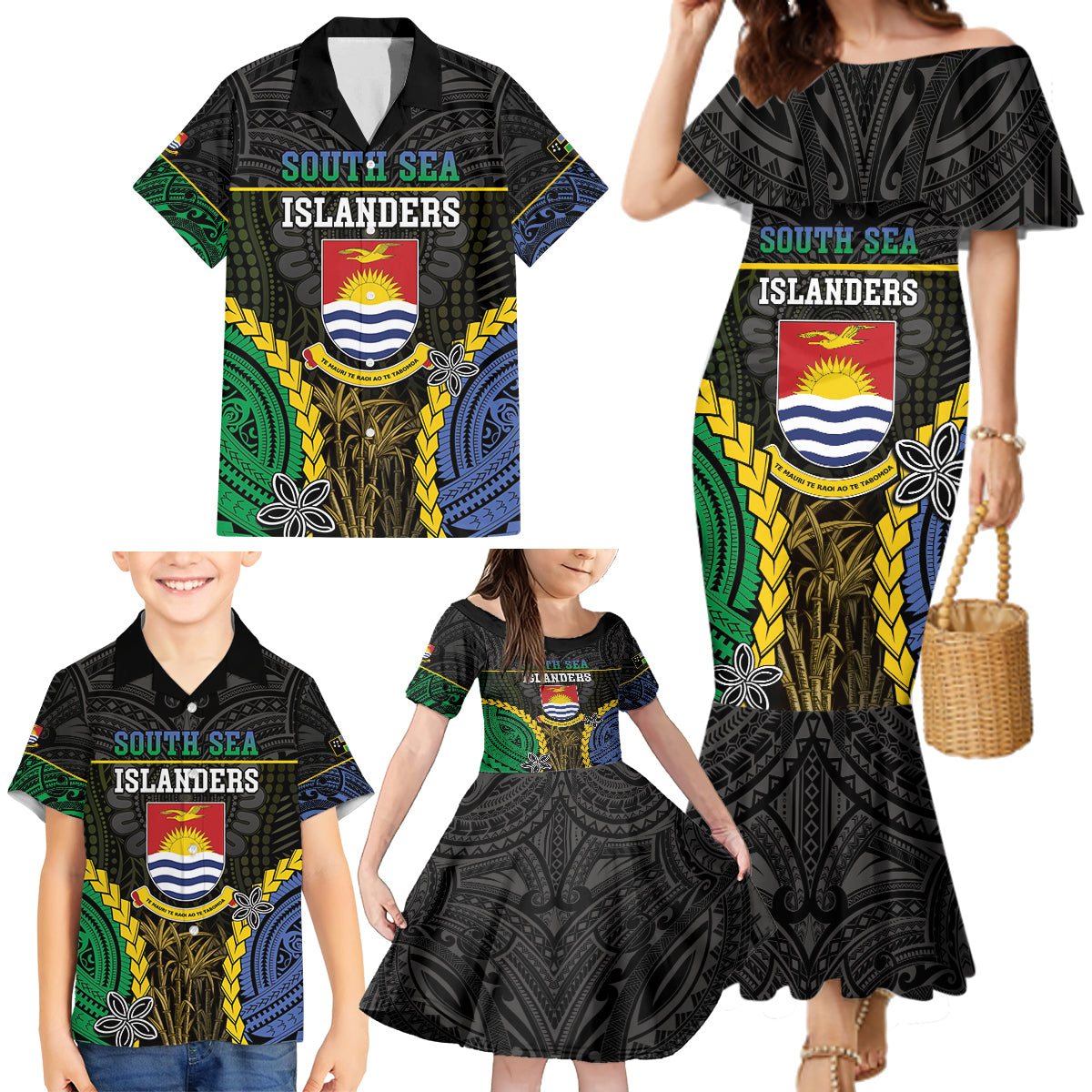 Personalised South Sea Islanders And Gilbert Islands Family Matching Mermaid Dress and Hawaiian Shirt Kanakas Polynesian Pattern LT05 - Polynesian Pride