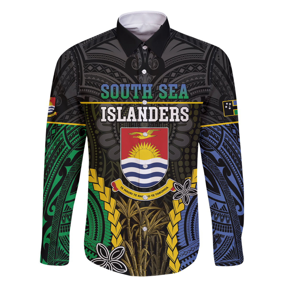 Personalised South Sea Islanders And Gilbert Islands Family Matching Mermaid Dress and Hawaiian Shirt Kanakas Polynesian Pattern LT05 Dad's Shirt - Long Sleeve Black - Polynesian Pride