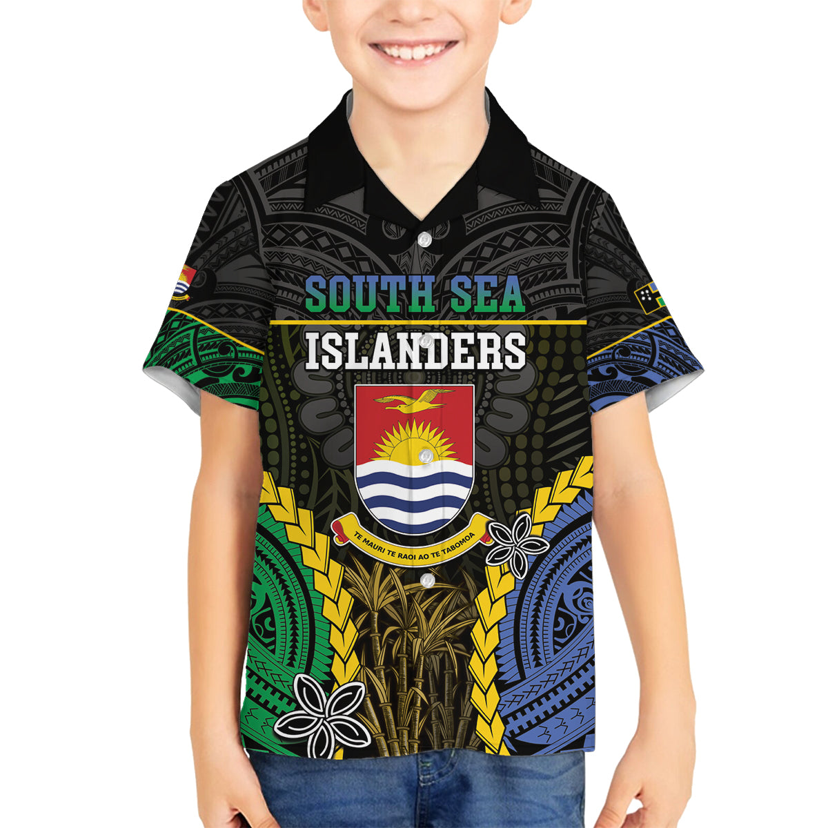Personalised South Sea Islanders And Gilbert Islands Family Matching Off The Shoulder Long Sleeve Dress and Hawaiian Shirt Kanakas Polynesian Pattern LT05 Son's Shirt Black - Polynesian Pride
