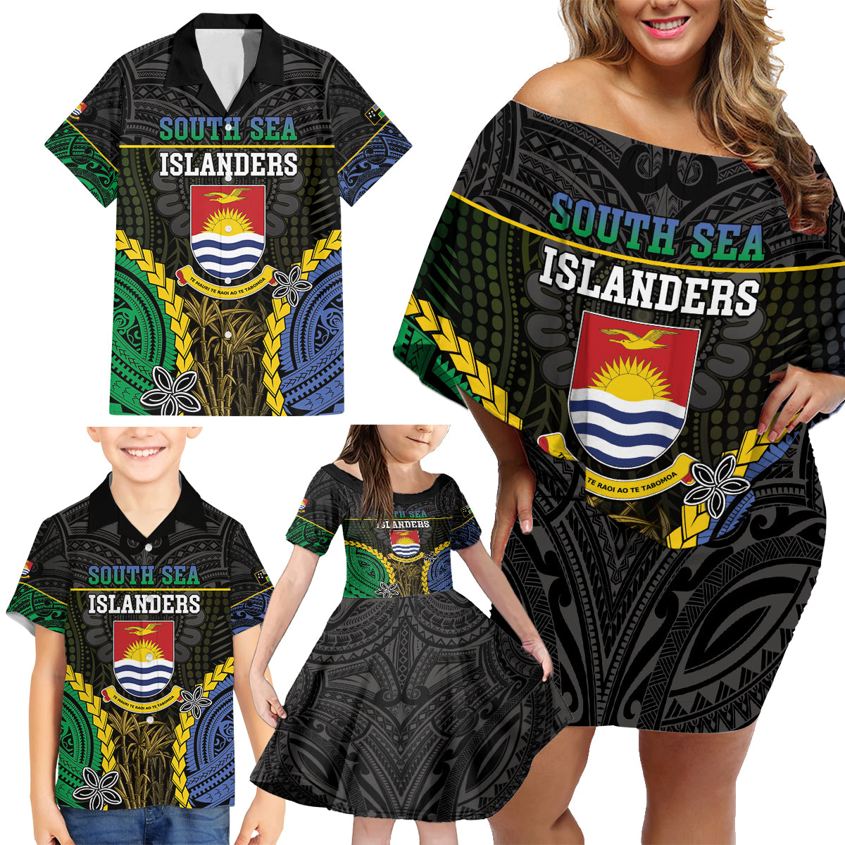 Personalised South Sea Islanders And Gilbert Islands Family Matching Off Shoulder Short Dress and Hawaiian Shirt Kanakas Polynesian Pattern LT05 - Polynesian Pride