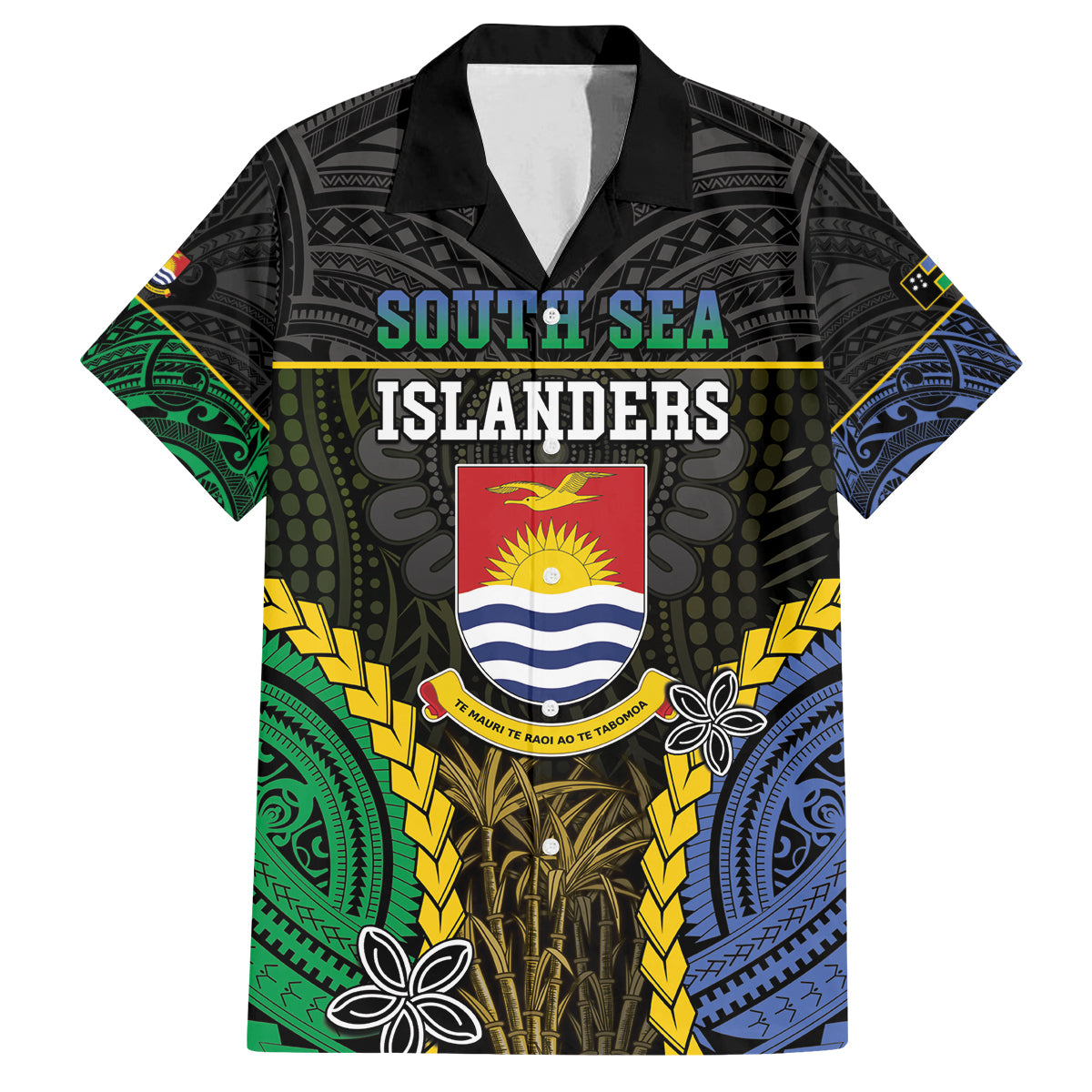 Personalised South Sea Islanders And Gilbert Islands Family Matching Off Shoulder Short Dress and Hawaiian Shirt Kanakas Polynesian Pattern LT05 Dad's Shirt - Short Sleeve Black - Polynesian Pride