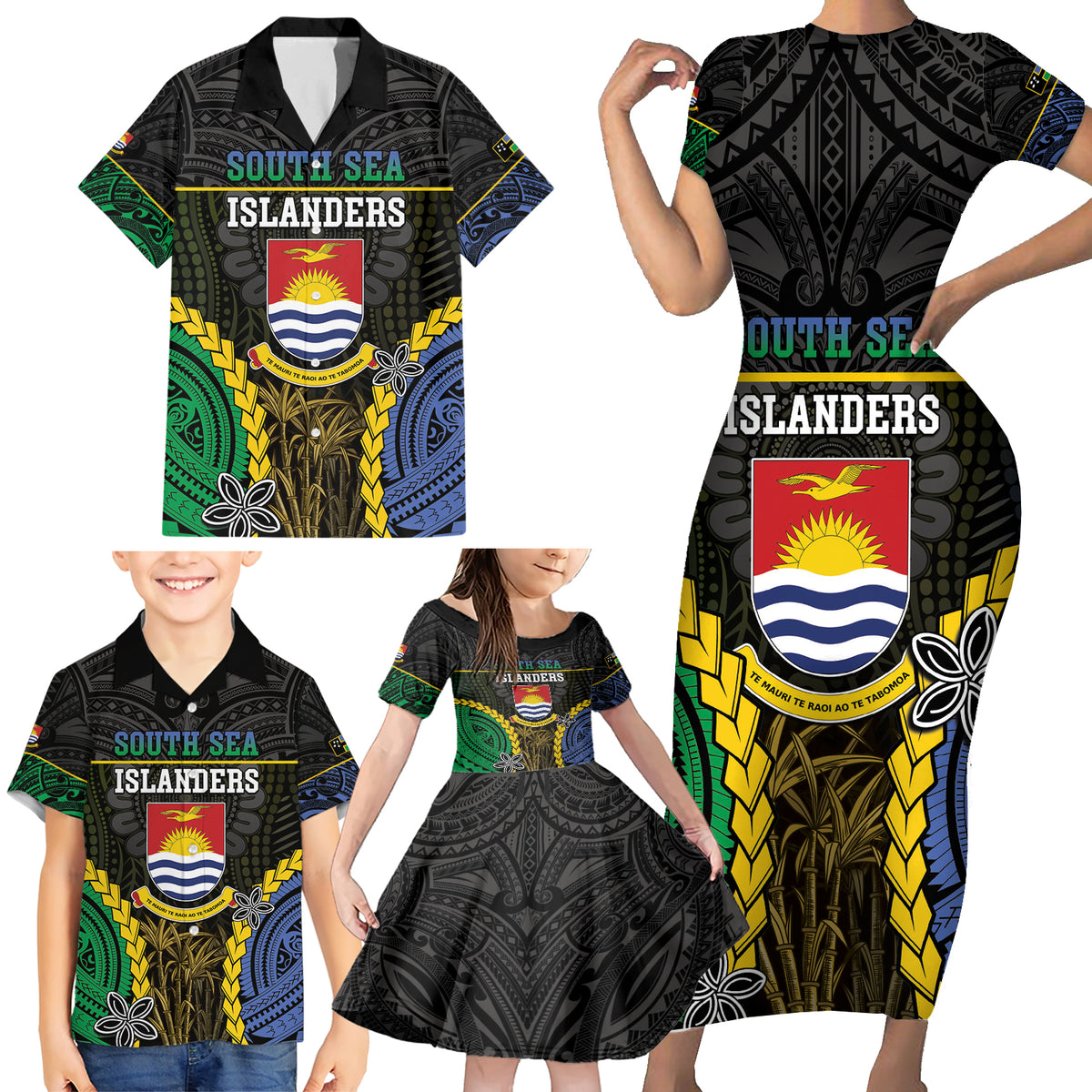 Personalised South Sea Islanders And Gilbert Islands Family Matching Short Sleeve Bodycon Dress and Hawaiian Shirt Kanakas Polynesian Pattern LT05 - Polynesian Pride