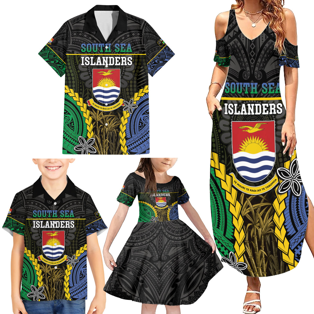 Personalised South Sea Islanders And Gilbert Islands Family Matching Summer Maxi Dress and Hawaiian Shirt Kanakas Polynesian Pattern LT05 - Polynesian Pride