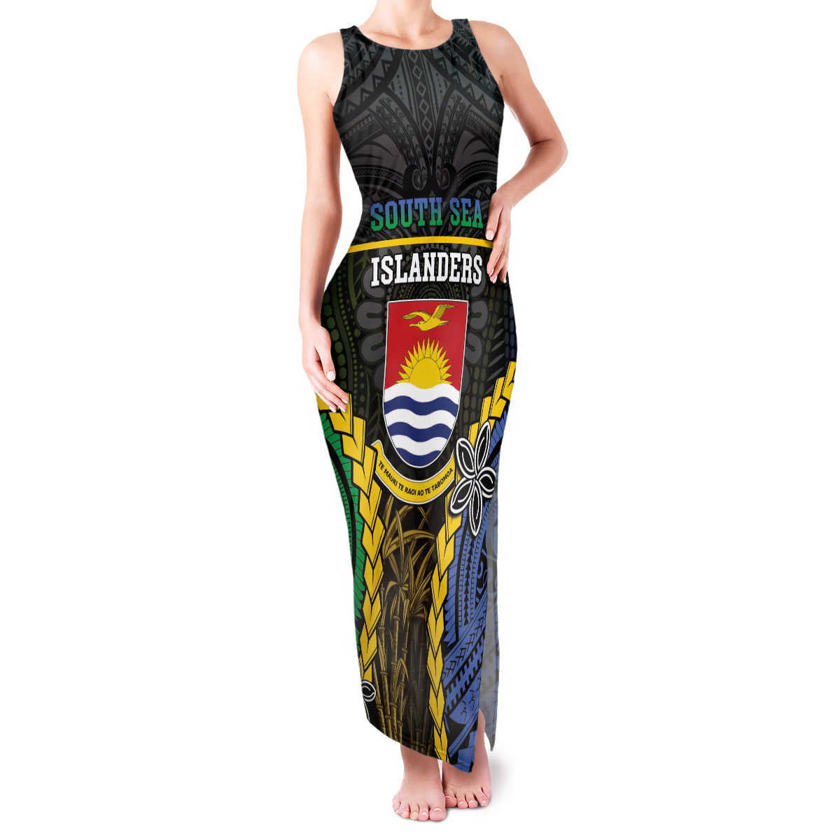 Personalised South Sea Islanders And Gilbert Islands Family Matching Tank Maxi Dress and Hawaiian Shirt Kanakas Polynesian Pattern LT05 Mom's Dress Black - Polynesian Pride