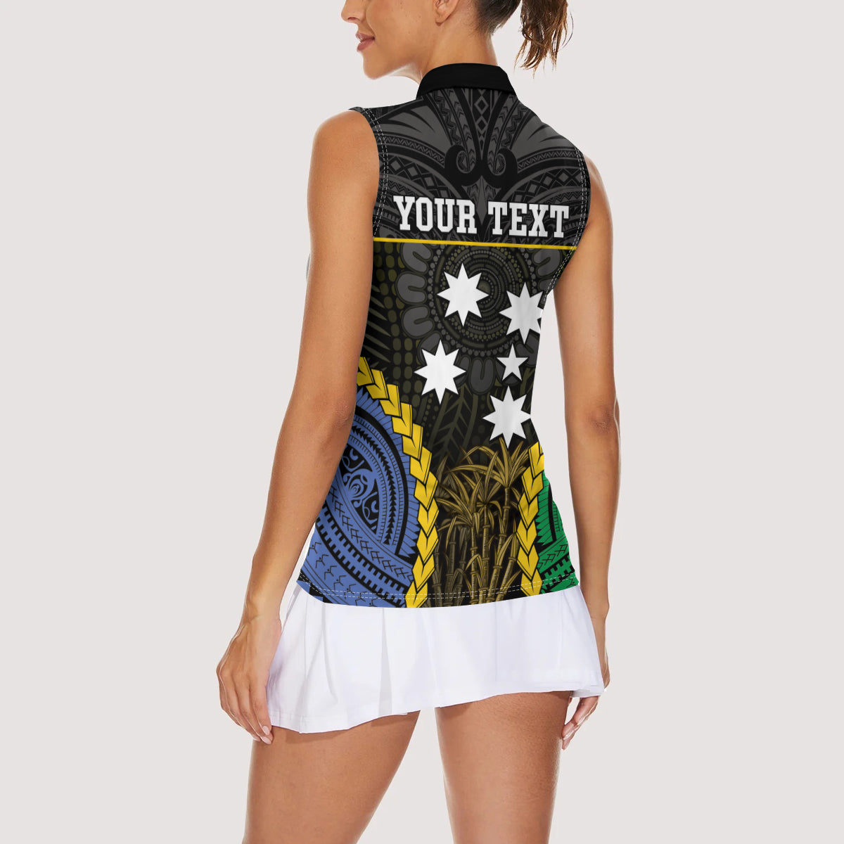 Personalised South Sea Islanders And Gilbert Islands Women Sleeveless Polo Shirt Kanakas Polynesian Pattern
