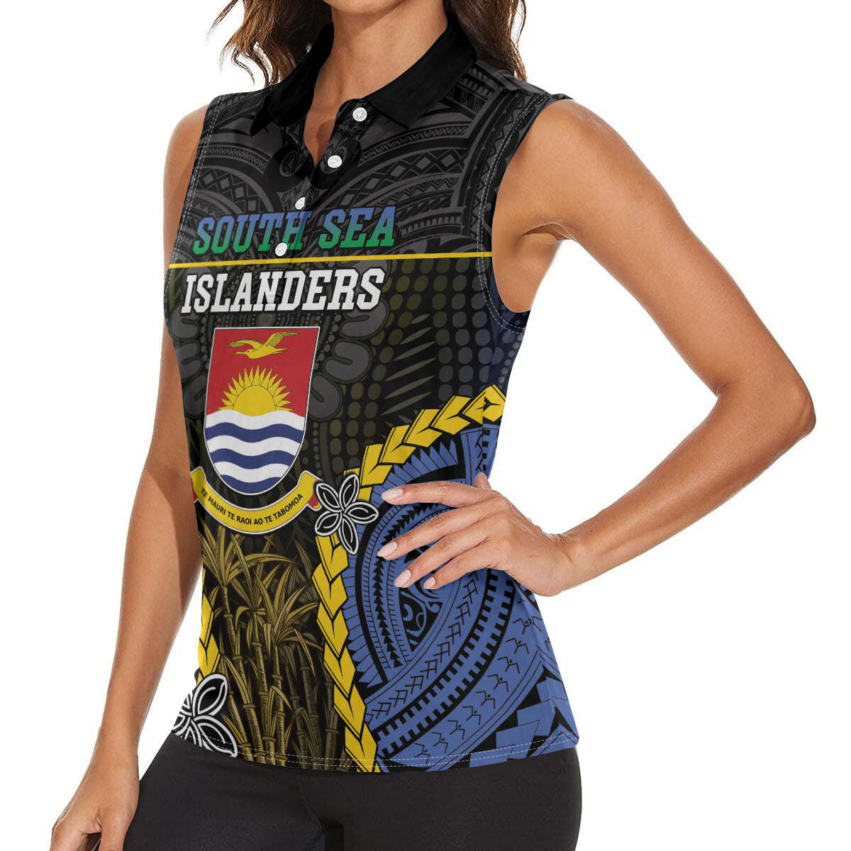 Personalised South Sea Islanders And Gilbert Islands Women Sleeveless Polo Shirt Kanakas Polynesian Pattern