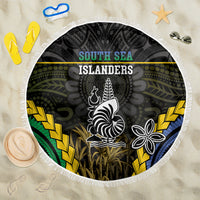 South Sea Islanders And New Caledonia Beach Blanket Kanakas Polynesian Pattern LT05 One Size 150cm Black - Polynesian Pride