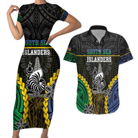 Personalised South Sea Islanders And New Caledonia Couples Matching Short Sleeve Bodycon Dress and Hawaiian Shirt Kanakas Polynesian Pattern LT05 Black - Polynesian Pride