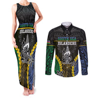 Personalised South Sea Islanders And New Caledonia Couples Matching Tank Maxi Dress and Long Sleeve Button Shirt Kanakas Polynesian Pattern LT05 Black - Polynesian Pride