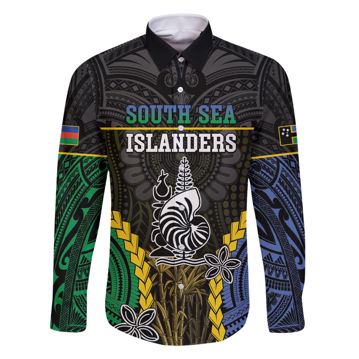 Personalised South Sea Islanders And New Caledonia Family Matching Mermaid Dress and Hawaiian Shirt Kanakas Polynesian Pattern LT05 Dad's Shirt - Long Sleeve Black - Polynesian Pride