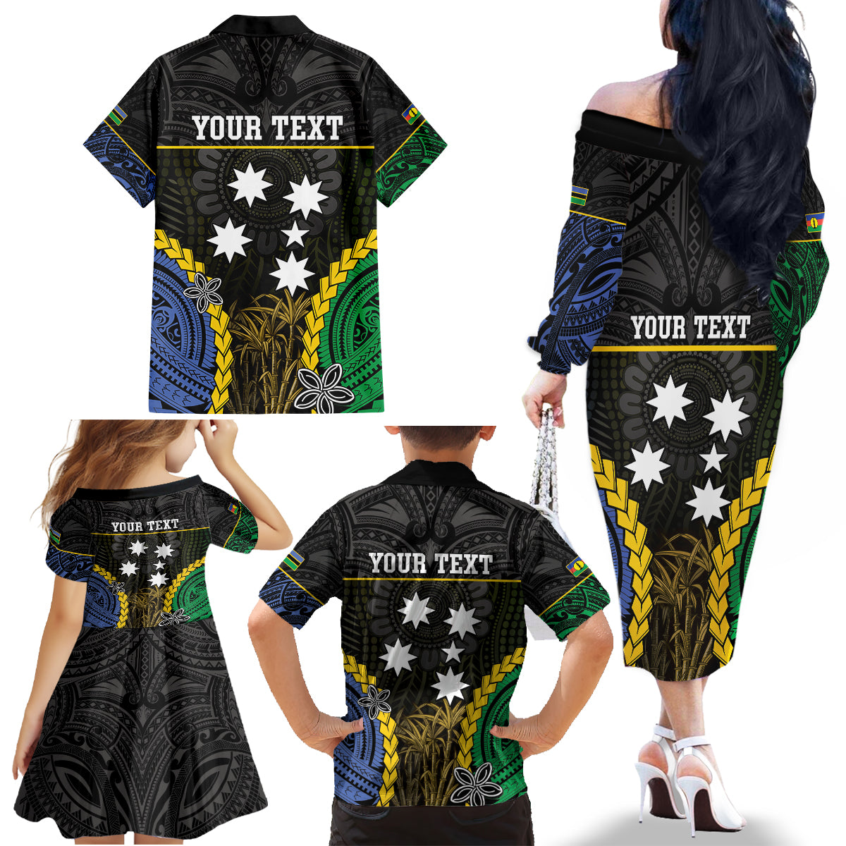 Personalised South Sea Islanders And New Caledonia Family Matching Off The Shoulder Long Sleeve Dress and Hawaiian Shirt Kanakas Polynesian Pattern LT05 - Polynesian Pride