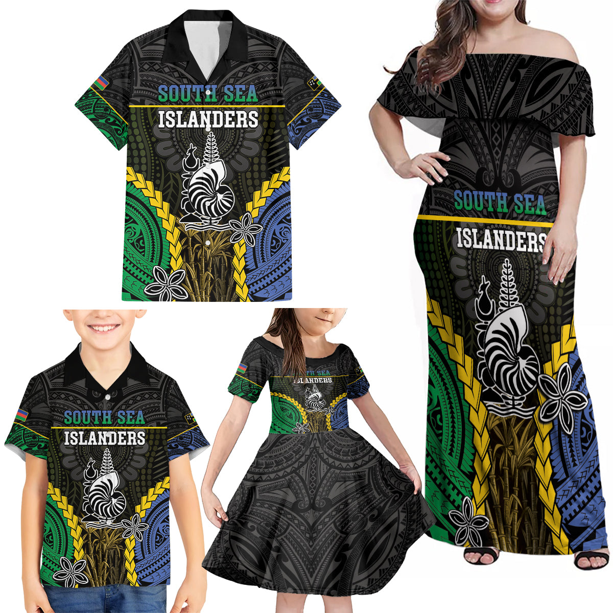 Personalised South Sea Islanders And New Caledonia Family Matching Off Shoulder Maxi Dress and Hawaiian Shirt Kanakas Polynesian Pattern LT05 - Polynesian Pride