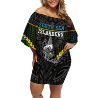 Personalised South Sea Islanders And New Caledonia Family Matching Off Shoulder Short Dress and Hawaiian Shirt Kanakas Polynesian Pattern LT05 Mom's Dress Black - Polynesian Pride
