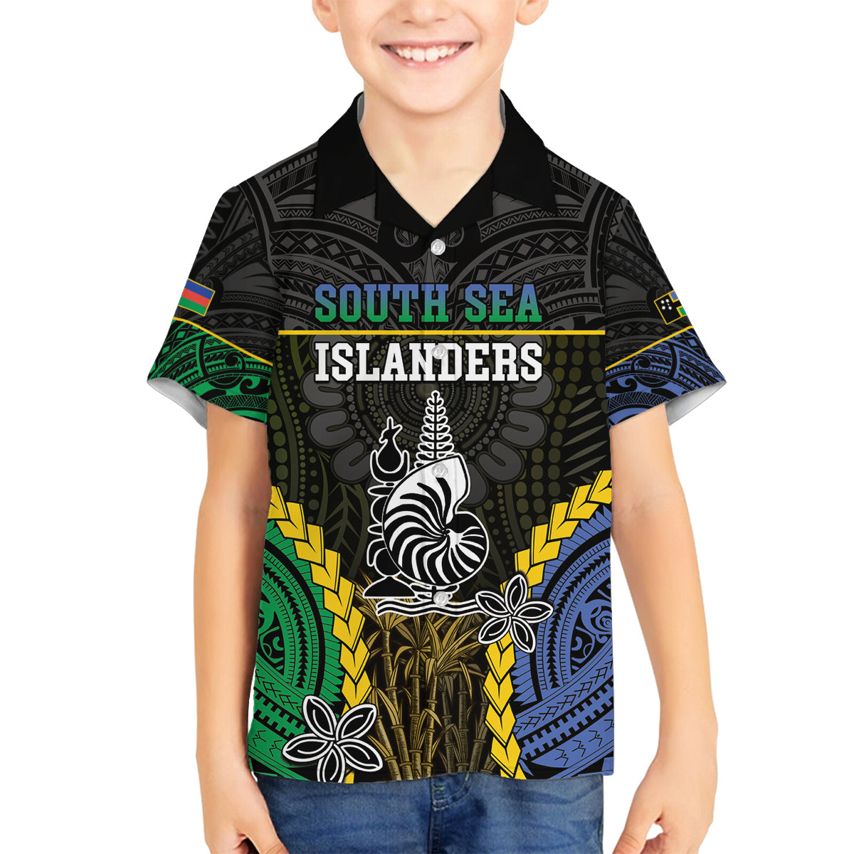 Personalised South Sea Islanders And New Caledonia Family Matching Off Shoulder Short Dress and Hawaiian Shirt Kanakas Polynesian Pattern LT05 Son's Shirt Black - Polynesian Pride