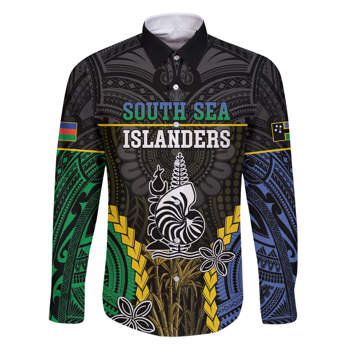 Personalised South Sea Islanders And New Caledonia Family Matching Puletasi and Hawaiian Shirt Kanakas Polynesian Pattern LT05 Dad's Shirt - Long Sleeve Black - Polynesian Pride