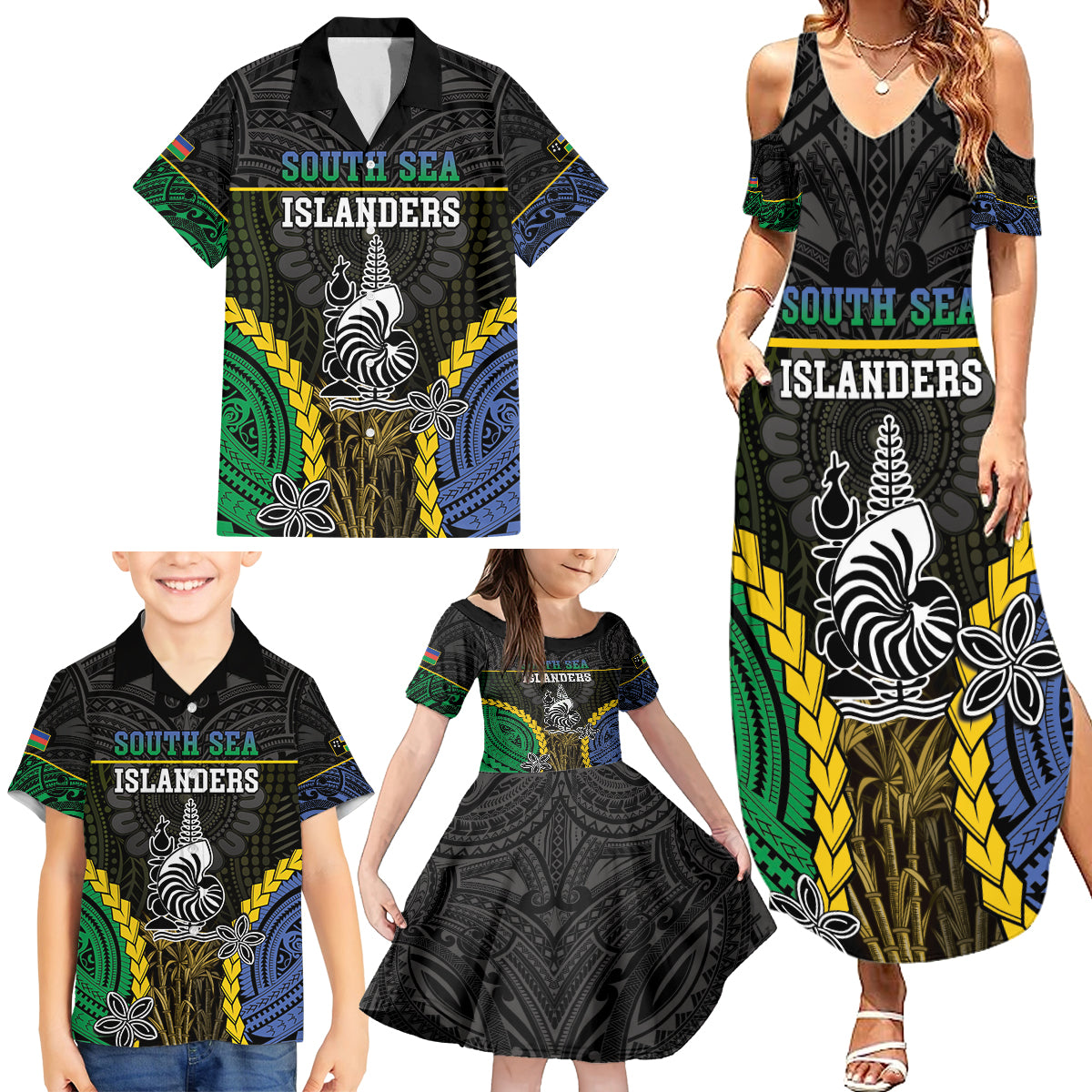 Personalised South Sea Islanders And New Caledonia Family Matching Summer Maxi Dress and Hawaiian Shirt Kanakas Polynesian Pattern LT05 - Polynesian Pride