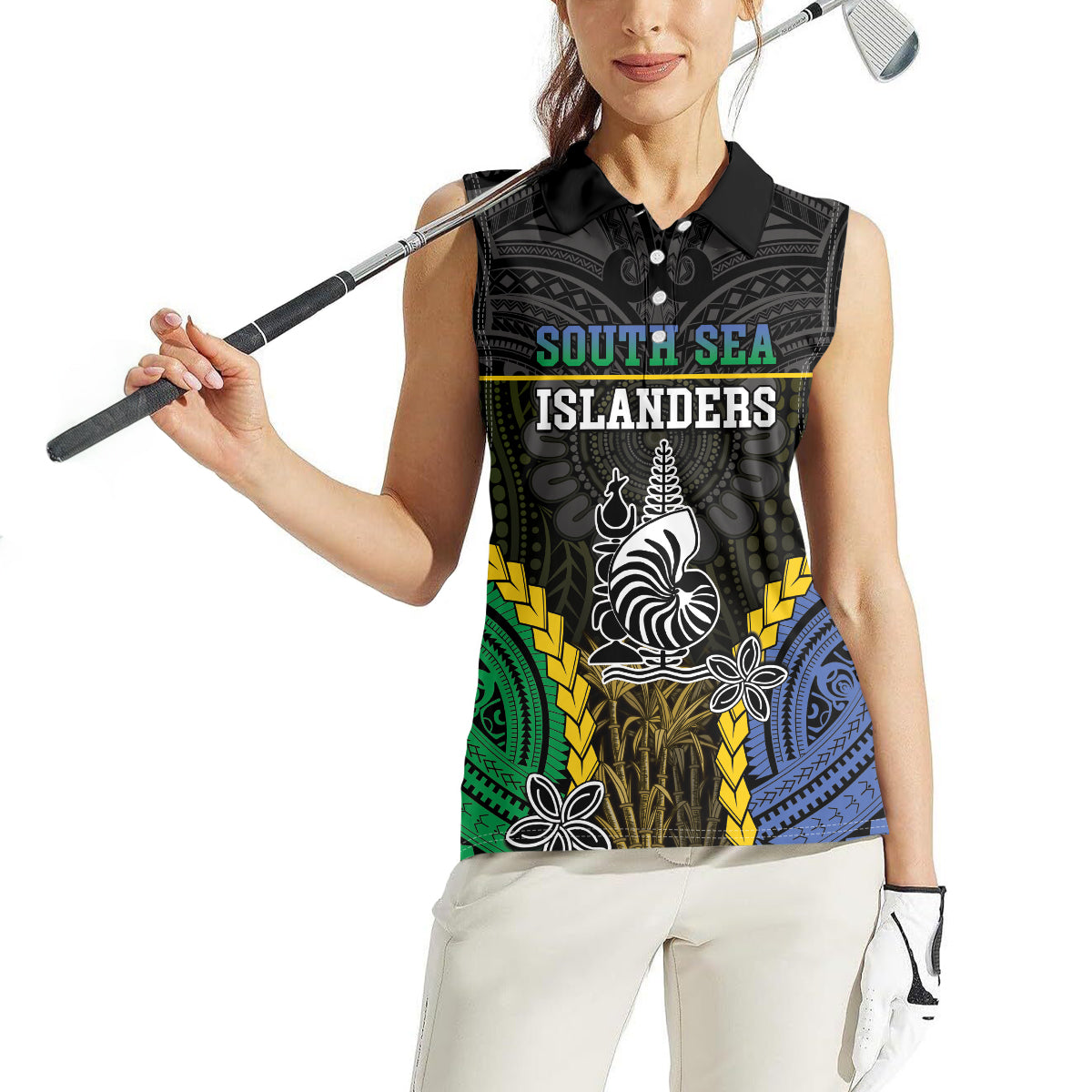 Personalised South Sea Islanders And New Caledonia Women Sleeveless Polo Shirt Kanakas Polynesian Pattern LT05 - Polynesian Pride