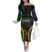 Personalised South Sea Islanders And New Ireland Family Matching Off The Shoulder Long Sleeve Dress and Hawaiian Shirt Kanakas Polynesian Pattern LT05 Mom's Dress Black - Polynesian Pride