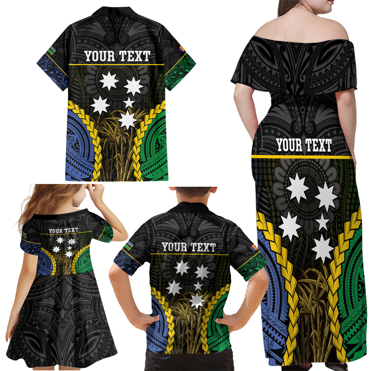 Personalised South Sea Islanders And New Ireland Family Matching Off Shoulder Maxi Dress and Hawaiian Shirt Kanakas Polynesian Pattern LT05 - Polynesian Pride
