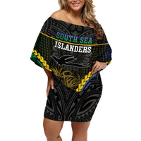 Personalised South Sea Islanders And New Ireland Family Matching Off Shoulder Short Dress and Hawaiian Shirt Kanakas Polynesian Pattern LT05 Mom's Dress Black - Polynesian Pride