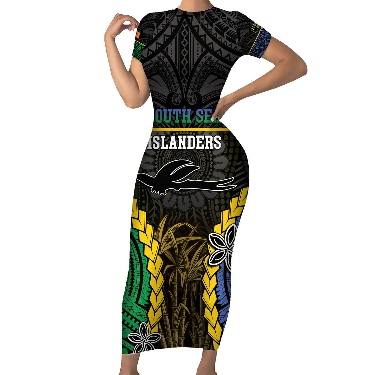 Personalised South Sea Islanders And New Ireland Family Matching Short Sleeve Bodycon Dress and Hawaiian Shirt Kanakas Polynesian Pattern LT05 Mom's Dress Black - Polynesian Pride