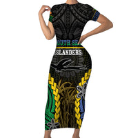 Personalised South Sea Islanders And New Ireland Family Matching Short Sleeve Bodycon Dress and Hawaiian Shirt Kanakas Polynesian Pattern LT05 Mom's Dress Black - Polynesian Pride