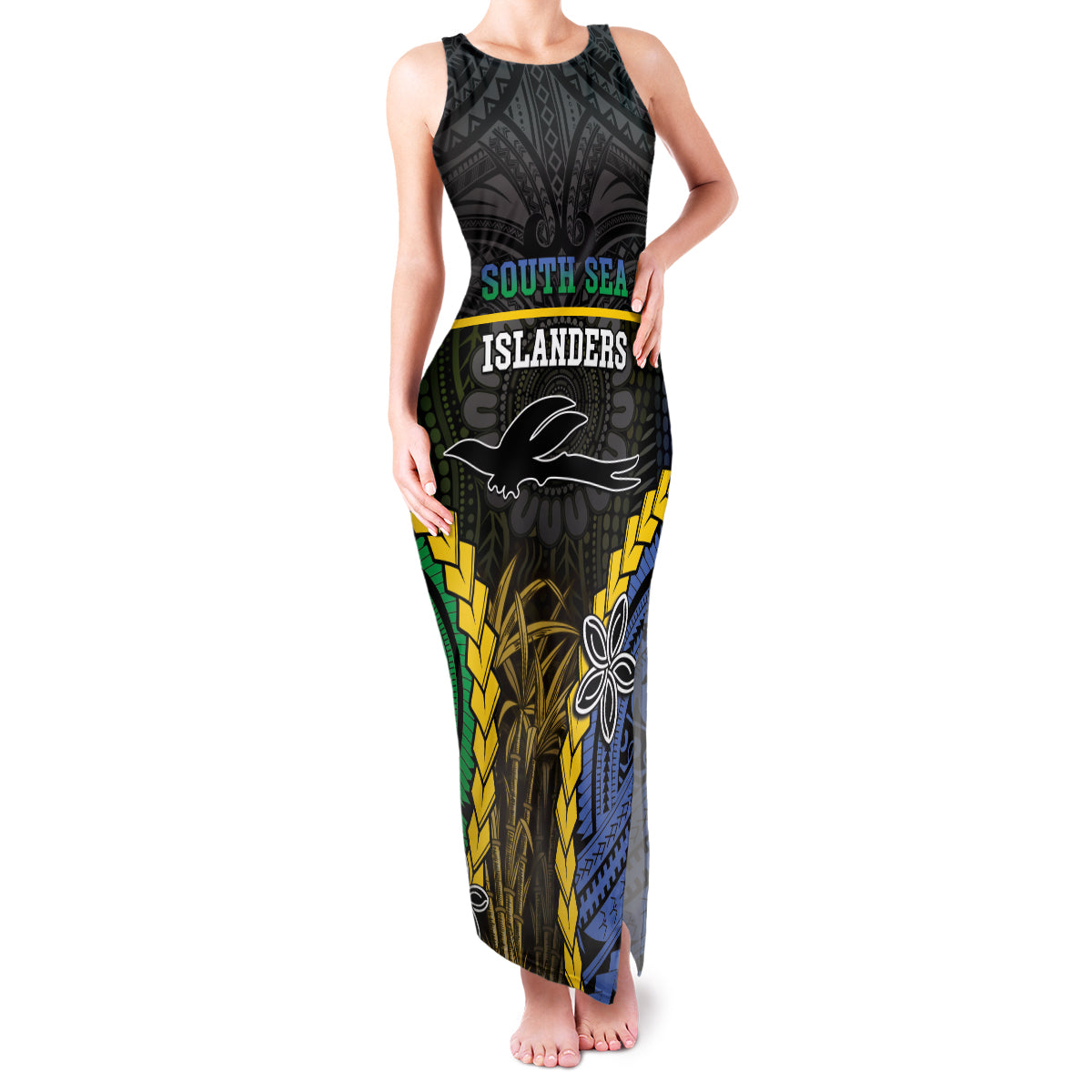 Personalised South Sea Islanders And New Ireland Family Matching Tank Maxi Dress and Hawaiian Shirt Kanakas Polynesian Pattern LT05 Mom's Dress Black - Polynesian Pride