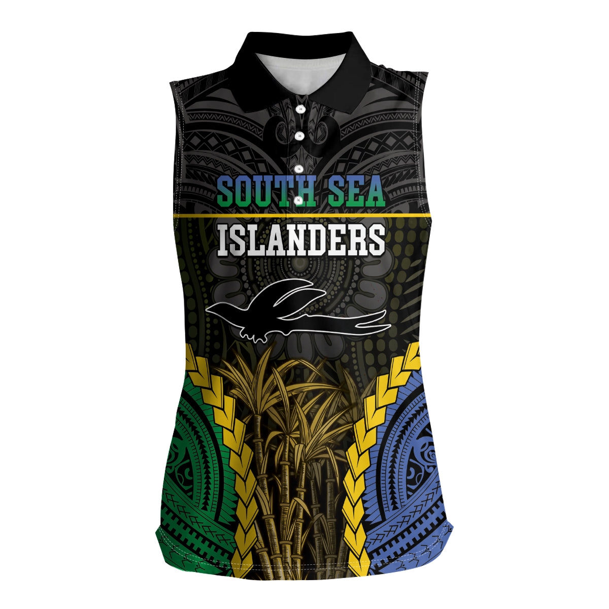 Personalised South Sea Islanders And New Ireland Women Sleeveless Polo Shirt Kanakas Polynesian Pattern LT05 Female Black - Polynesian Pride