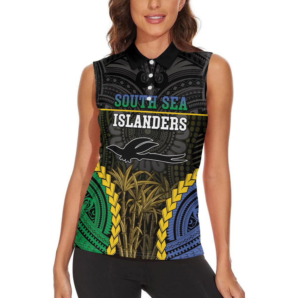 Personalised South Sea Islanders And New Ireland Women Sleeveless Polo Shirt Kanakas Polynesian Pattern LT05 - Polynesian Pride