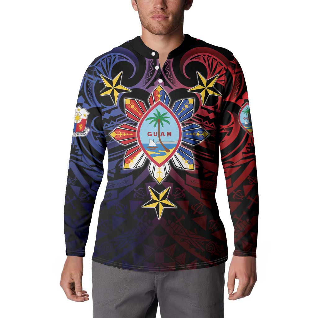 Philippines Guam Button Sweatshirt Filipino Sun With Guaman Seal