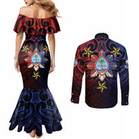 Philippines Guam Couples Matching Mermaid Dress and Long Sleeve Button Shirt Filipino Sun With Guaman Seal LT05 - Polynesian Pride