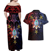 Philippines Guam Couples Matching Off Shoulder Maxi Dress and Hawaiian Shirt Filipino Sun With Guaman Seal LT05 - Polynesian Pride