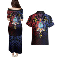 Philippines Guam Couples Matching Puletasi and Hawaiian Shirt Filipino Sun With Guaman Seal LT05 - Polynesian Pride