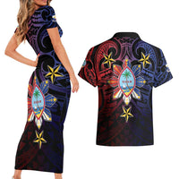 Philippines Guam Couples Matching Short Sleeve Bodycon Dress and Hawaiian Shirt Filipino Sun With Guaman Seal LT05 - Polynesian Pride