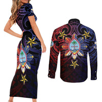 Philippines Guam Couples Matching Short Sleeve Bodycon Dress and Long Sleeve Button Shirt Filipino Sun With Guaman Seal LT05 - Polynesian Pride