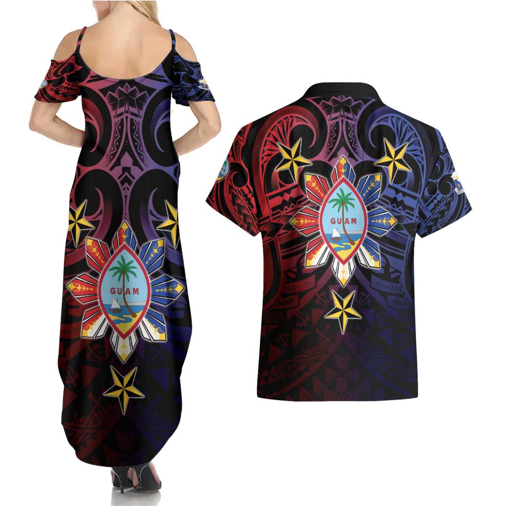 Philippines Guam Couples Matching Summer Maxi Dress and Hawaiian Shirt Filipino Sun With Guaman Seal LT05 - Polynesian Pride