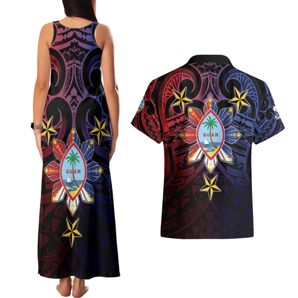 Philippines Guam Couples Matching Tank Maxi Dress and Hawaiian Shirt Filipino Sun With Guaman Seal LT05 - Polynesian Pride