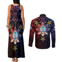 Philippines Guam Couples Matching Tank Maxi Dress and Long Sleeve Button Shirt Filipino Sun With Guaman Seal LT05 - Polynesian Pride