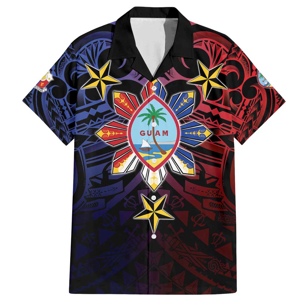 Philippines Guam Family Matching Long Sleeve Bodycon Dress and Hawaiian Shirt Filipino Sun With Guaman Seal LT05 Dad's Shirt - Short Sleeve Blue - Polynesian Pride