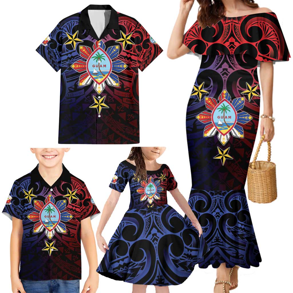 Philippines Guam Family Matching Mermaid Dress and Hawaiian Shirt Filipino Sun With Guaman Seal LT05 - Polynesian Pride