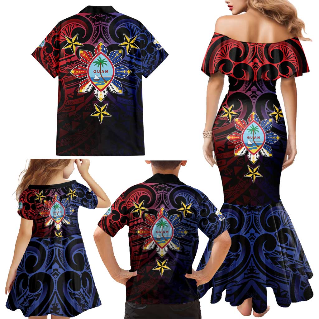 Philippines Guam Family Matching Mermaid Dress and Hawaiian Shirt Filipino Sun With Guaman Seal LT05 - Polynesian Pride