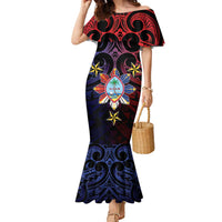 Philippines Guam Family Matching Mermaid Dress and Hawaiian Shirt Filipino Sun With Guaman Seal LT05 Mom's Dress Blue - Polynesian Pride
